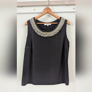 Jones Studio Black Top with Silver Embellished Neckline